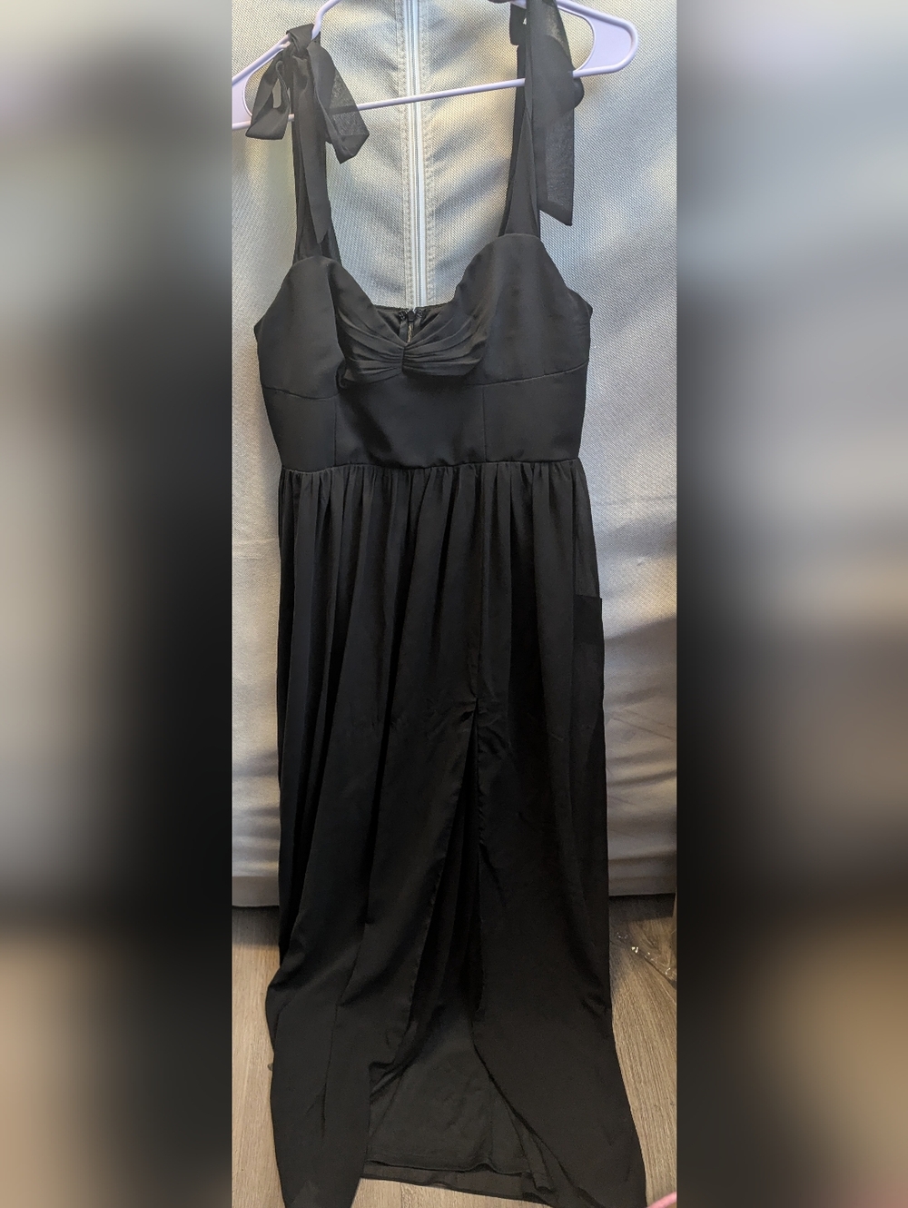 NWT Radiant Charisma Black Chiffon Ruched Tie-Strap Maxi Dress - Picture 6 of 8